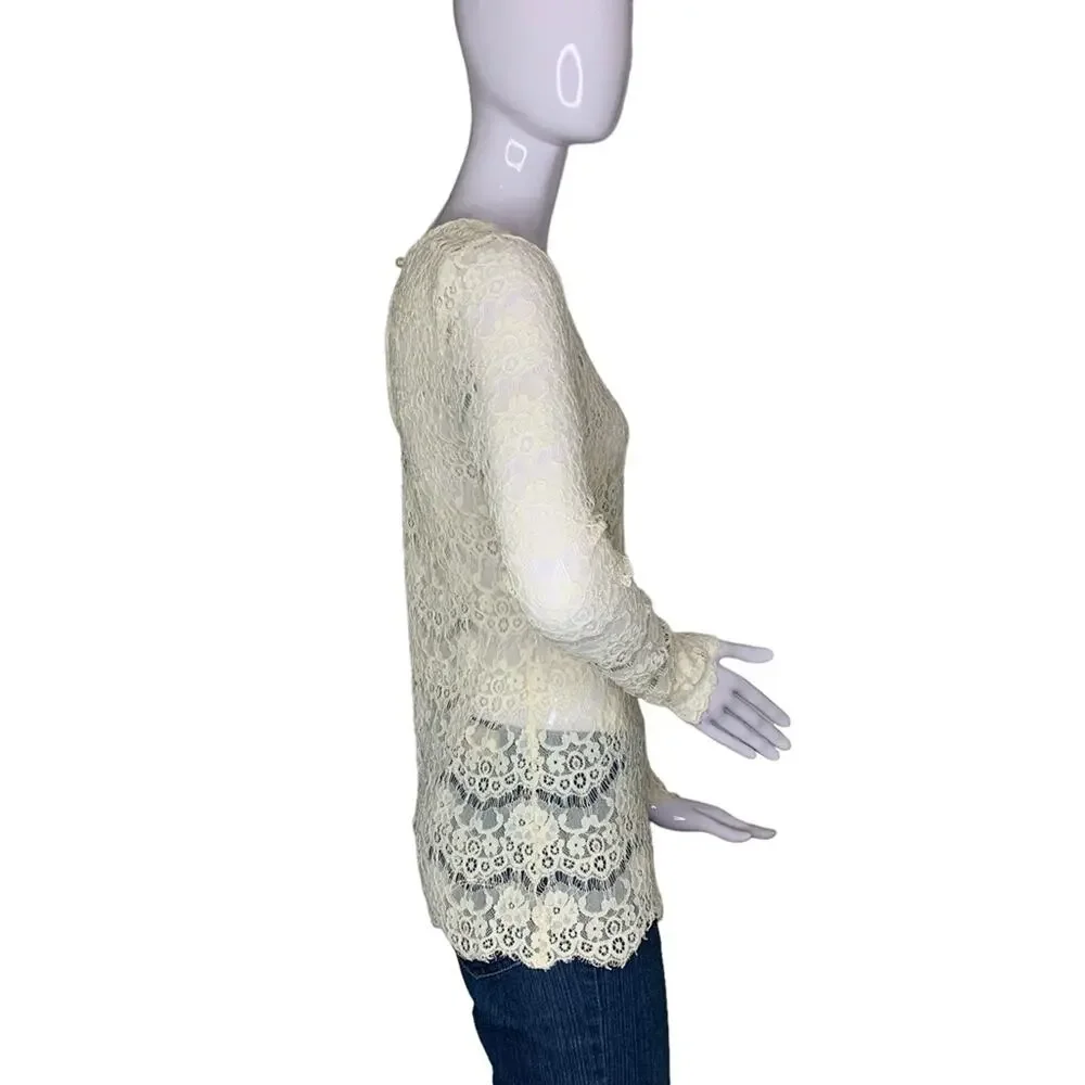 Maurices Lace Top Long Sleeve Size S Beige All See Thru